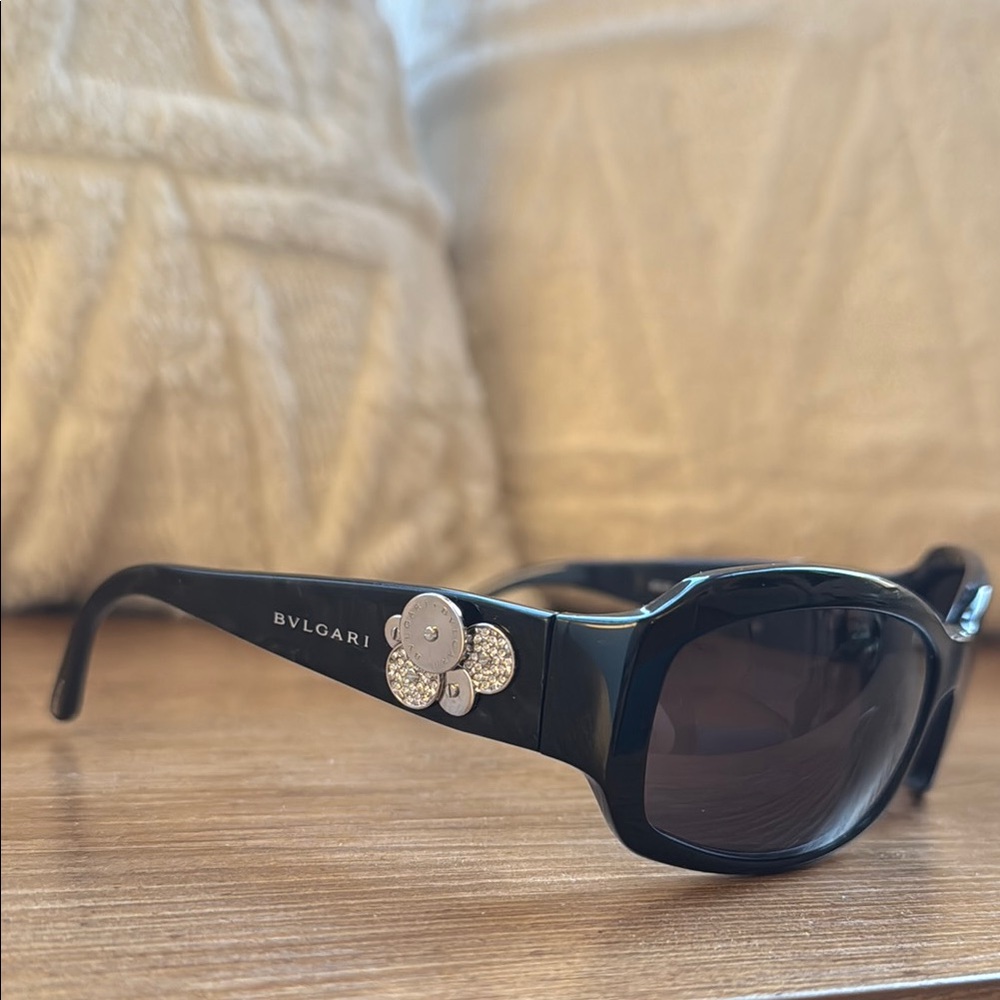 Bulgari Black Oversized Sunglasses with Crystal Detail